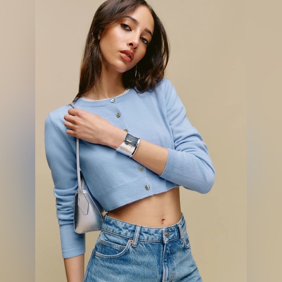 Reformation Sweaters - NWT Reformation Janie Cashmere Crew Cardigan- small, Ice Water